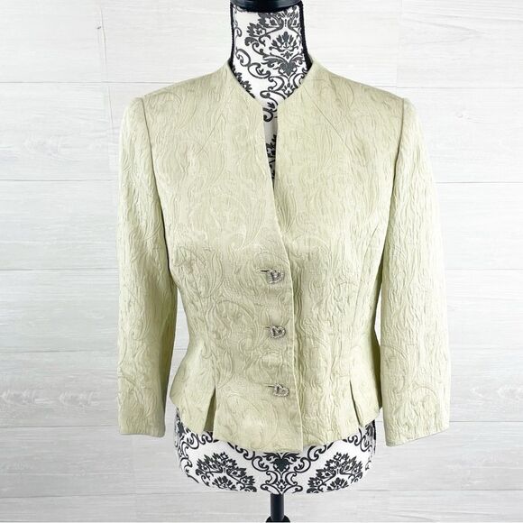 Rickie Freeman for Teri Jon Paisley Gemstone Heart Button Peplum Blazer Jacket - Picture 1 of 6